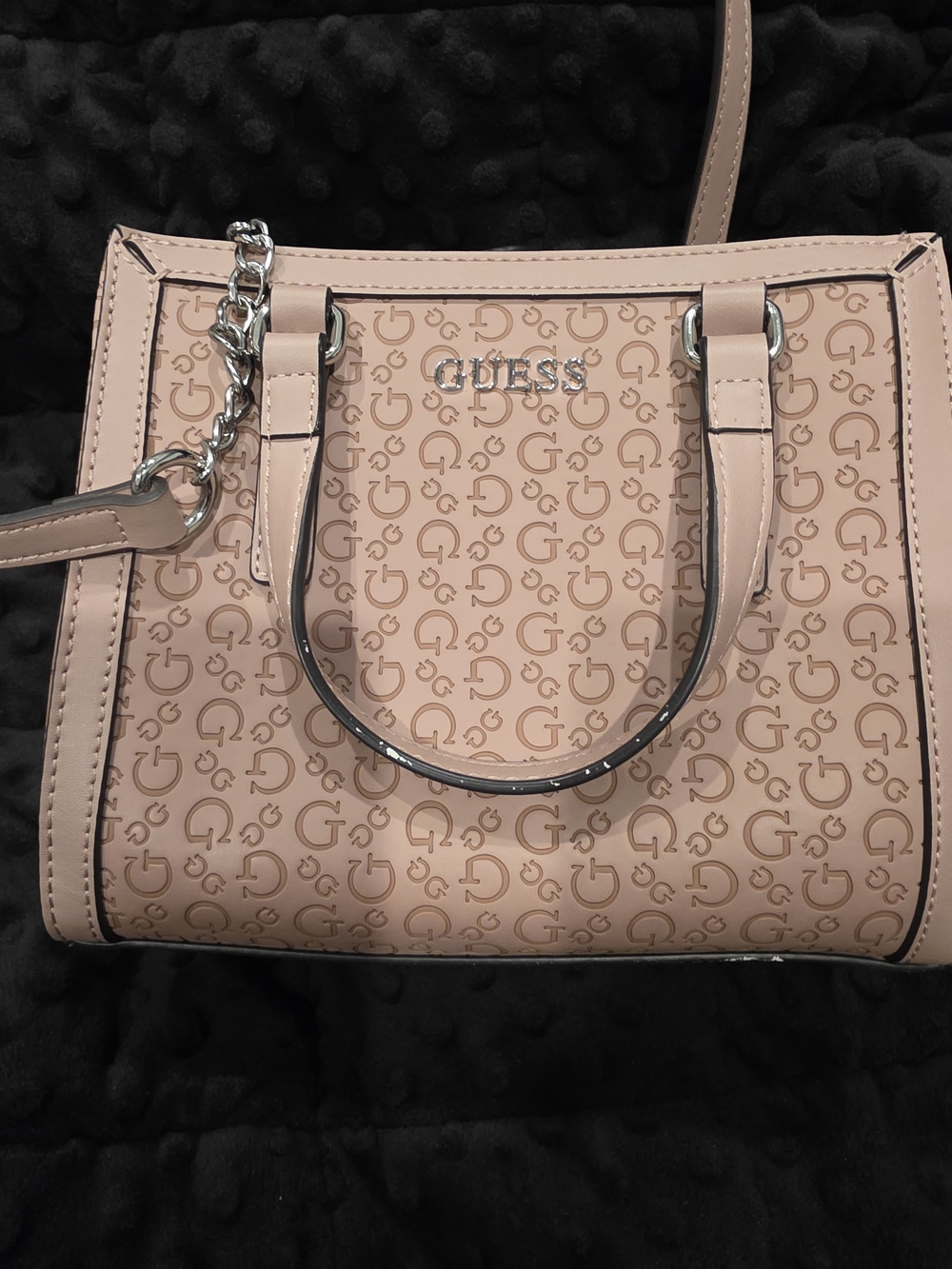 GUESS Blush Pink Logo Satchel with Silver Hardware